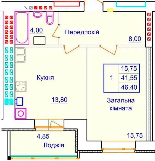 Квартира · 1 кімната — Макдональдс