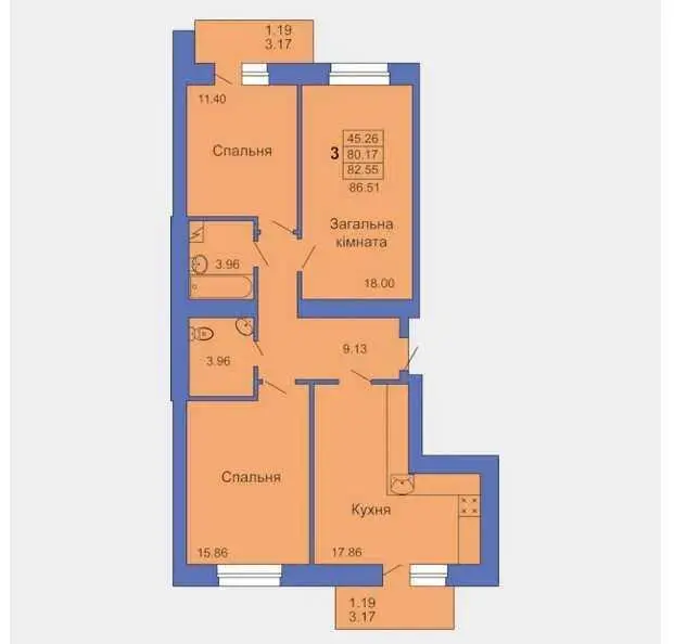 Трикімнатна квартира в новобудові.