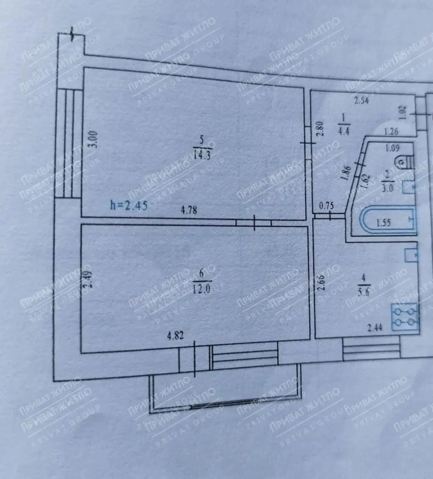 Двокімнатна квартира в центральній частині міста!